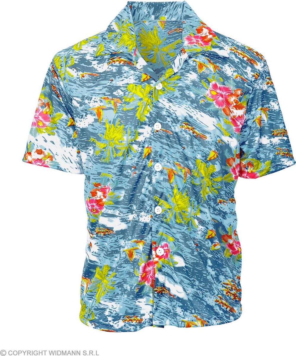 Hawaii & Carribean & Tropisch Kostuum | Hawaii Shirt Ocean Island Blauw Man | Medium / Large | Carnaval kostuum | Verkleedkleding